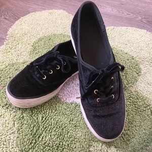 Black velvet sparkly white platform keds velvet laces